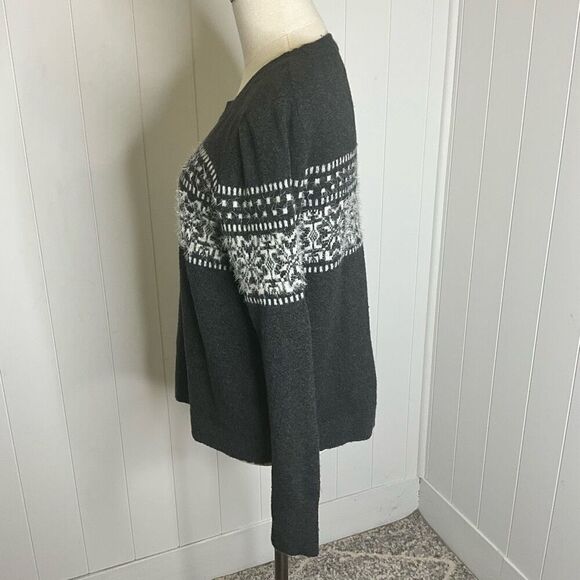 Loft Women's Size Medium Black White Snowflake Wool Mohair Blend Pullover Sweate - Picture 6 of 10